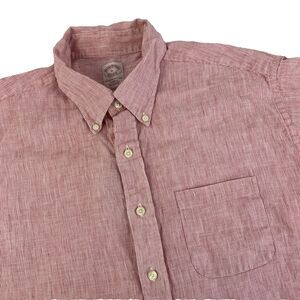 Mens Brooks Brothers Short Sleeve Irish Linen Button Down Shirt Size XL Red